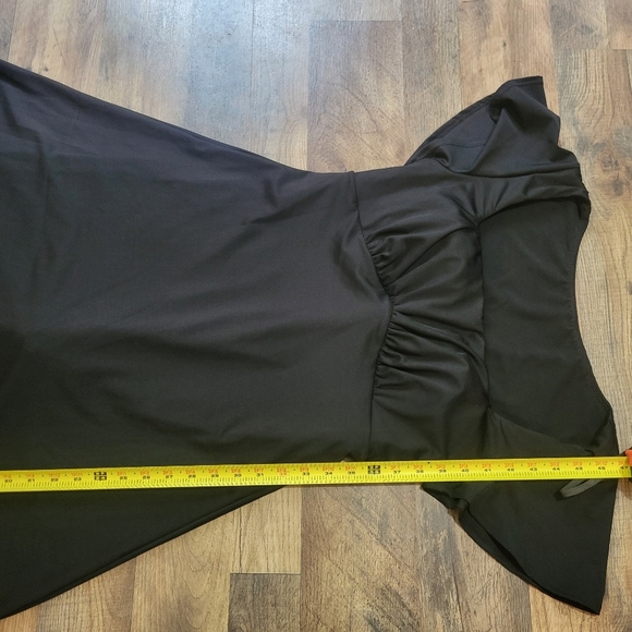 Popilush Black Square Neck Flutter Sleeve Shapewear Tummy Control Midi Dress L - Picture 6 of 9